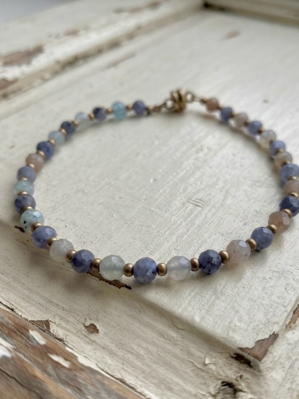 Delicate Blue-Gray Beaded Bracelet - Unbranded